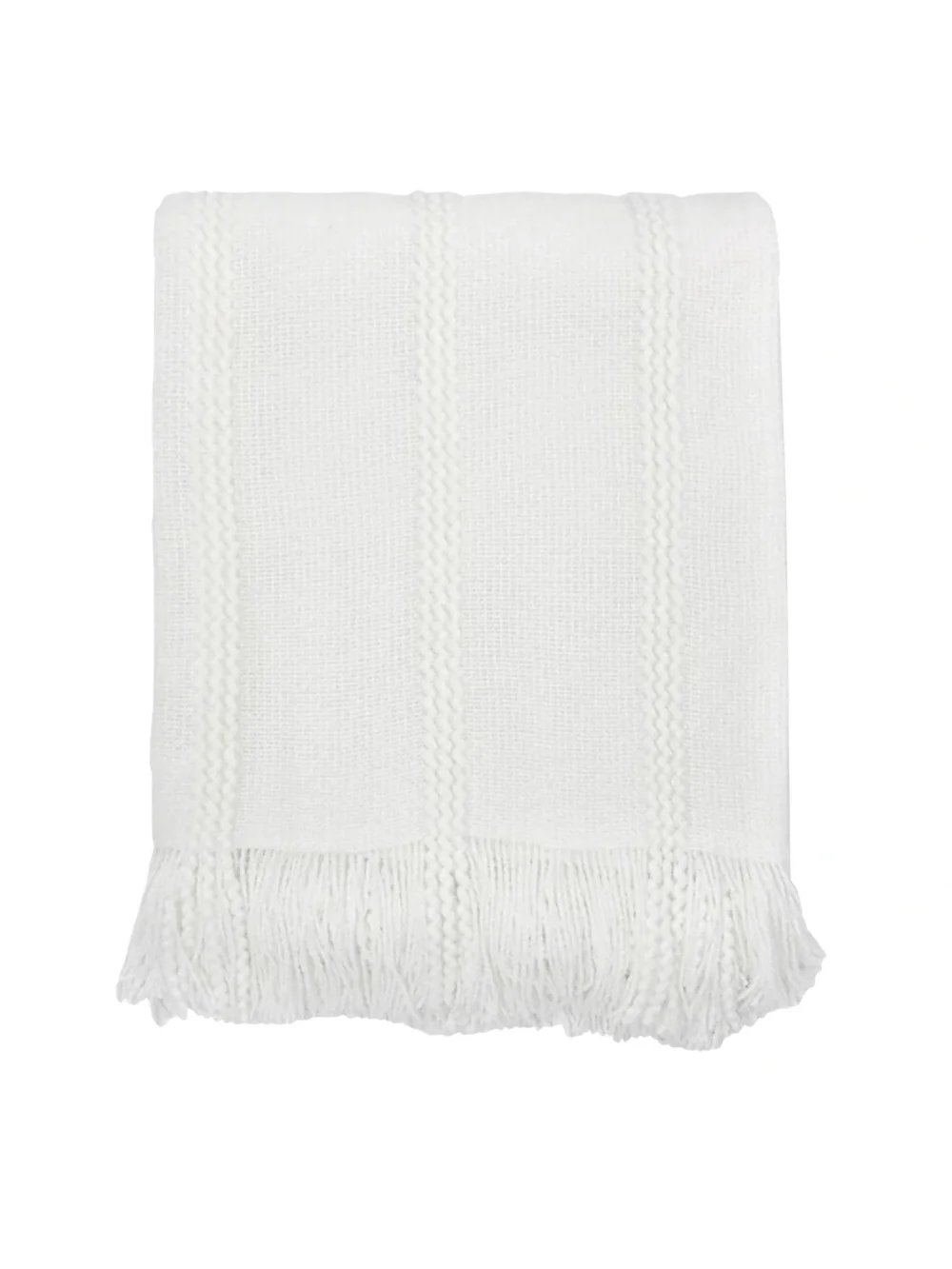 NWT Providence At Home Cozy White Knit Fringe Tassel Throw Blanket Sz 50